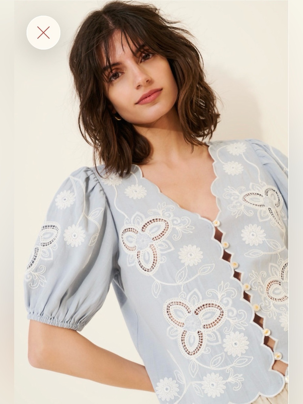 RAHI cutwork Embroidered Puff-Sleeve Top